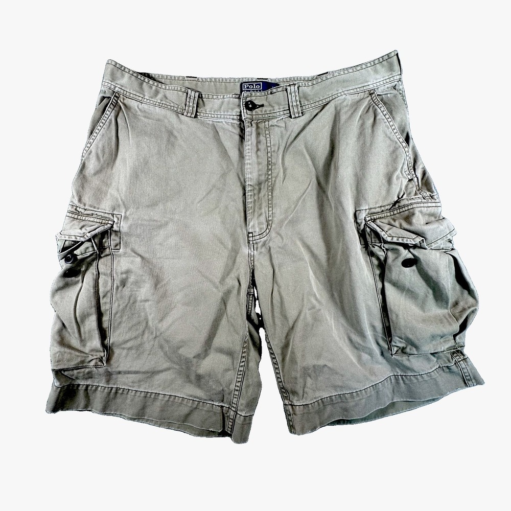 VINTAGE Polo Ralph Lauren Cargo Shorts Mens 38 Heavy Army Green Military Surplus